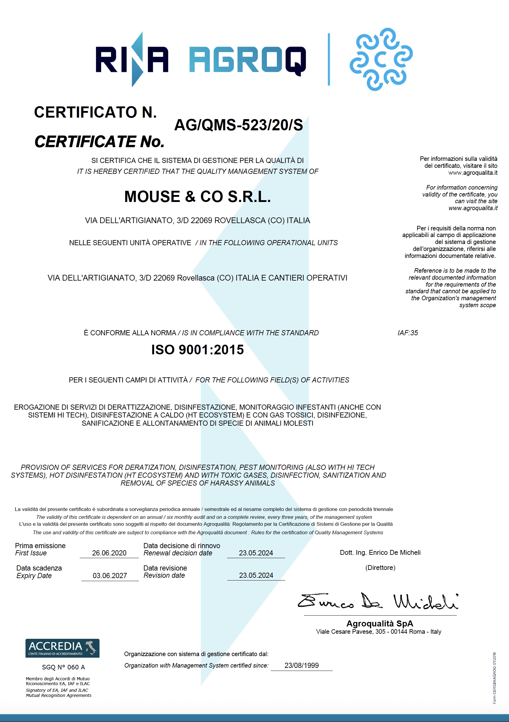 Certificato ISO 9001-2015